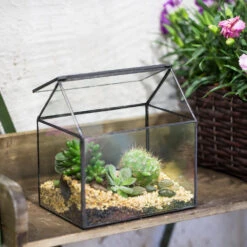 Handmade Black House Shape Glass Geometric Terrarium Wth Lid For Succulent Fern Moss Airplants -Ncyp Garden Sale Shop product image 564595371