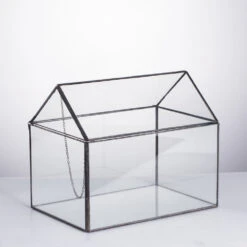 Handmade House Shape Glass Black Geometric Terrarium With Lid For Succulent Moss Airplants Cacti