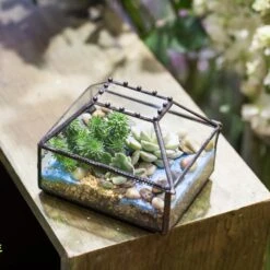 Handmade Small Jewelry Box Geometric Glass Terrarium With Cover For Airplants Succulents Moss Ring -Ncyp Garden Sale Shop product image 587489744