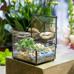 Handmade Small Jewelry Box Geometric Glass Terrarium With Cover For Airplants Succulents Moss Ring -Ncyp Garden Sale Shop product image 587489754