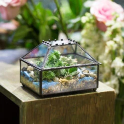 Handmade Small Jewelry Box Geometric Glass Terrarium With Cover For Airplants Succulents Moss Ring -Ncyp Garden Sale Shop product image 587489756