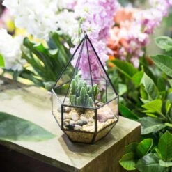 Handmade Hanging Six-surface With 3 Spaced Opening Glass Geometric Terrarium For Succulent Cacti -Ncyp Garden Sale Shop product image 598245039