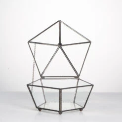 Handmade Tabletop Artistic Glass Jewelry Box Geometric Terrarium For Weddiing Home Office Decor