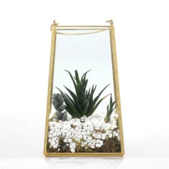 Handmade Copper Gold Echelon Geometric Glass Terrarium Hanging Wall Holder Lantern With Handle -Ncyp Garden Sale Shop product image 991625911