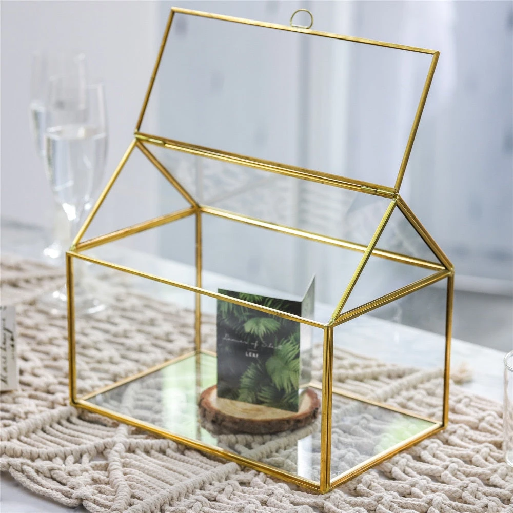 Handmade Gold House Shape Glass Geometric Terrarium Card Wishwell Reception Box For Wedding Ceromony 4 Handmade Gold House Shape Glass Geometric Terrarium Card Wishwell Reception Box For Wedding Ceromony - Image 4