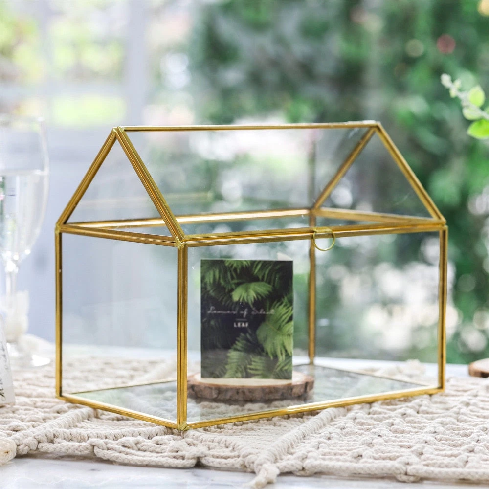 Handmade Gold House Shape Glass Geometric Terrarium Card Wishwell Reception Box For Wedding Ceromony 6 Handmade Gold House Shape Glass Geometric Terrarium Card Wishwell Reception Box For Wedding Ceromony - Image 6