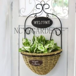 Pastoral Style Handmade Metalwork Wickerwork Basket Wall Hanging Planter For Home Garden Flower Pot
