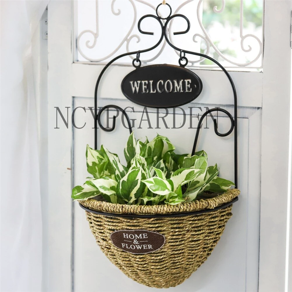 Pastoral Style Handmade Metalwork Wickerwork Basket Wall Hanging Planter For Home Garden Flower Pot 1 Pastoral Style Handmade Metalwork Wickerwork Basket Wall Hanging Planter For Home Garden Flower Pot